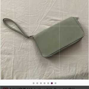 Sage Green Ruched New Zip-Around Wallet/ Wristlet. 4” X 9”